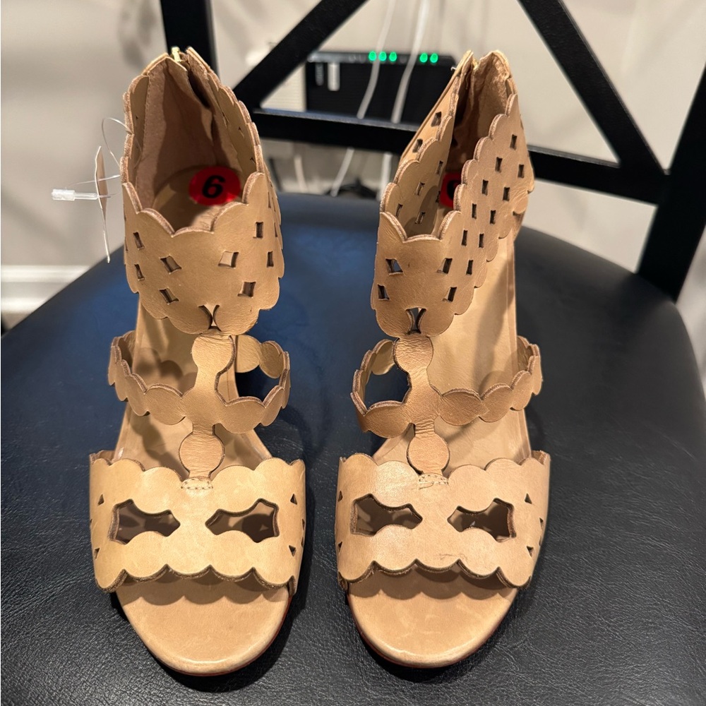 MASIERO Tan‎ Leather Eyelet Strappy Open Toe Heeled Sandals Size 6